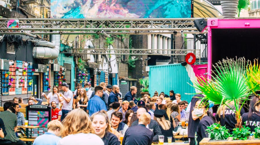 People sitting and having brunch at Vauxhall Food and Beer Garden